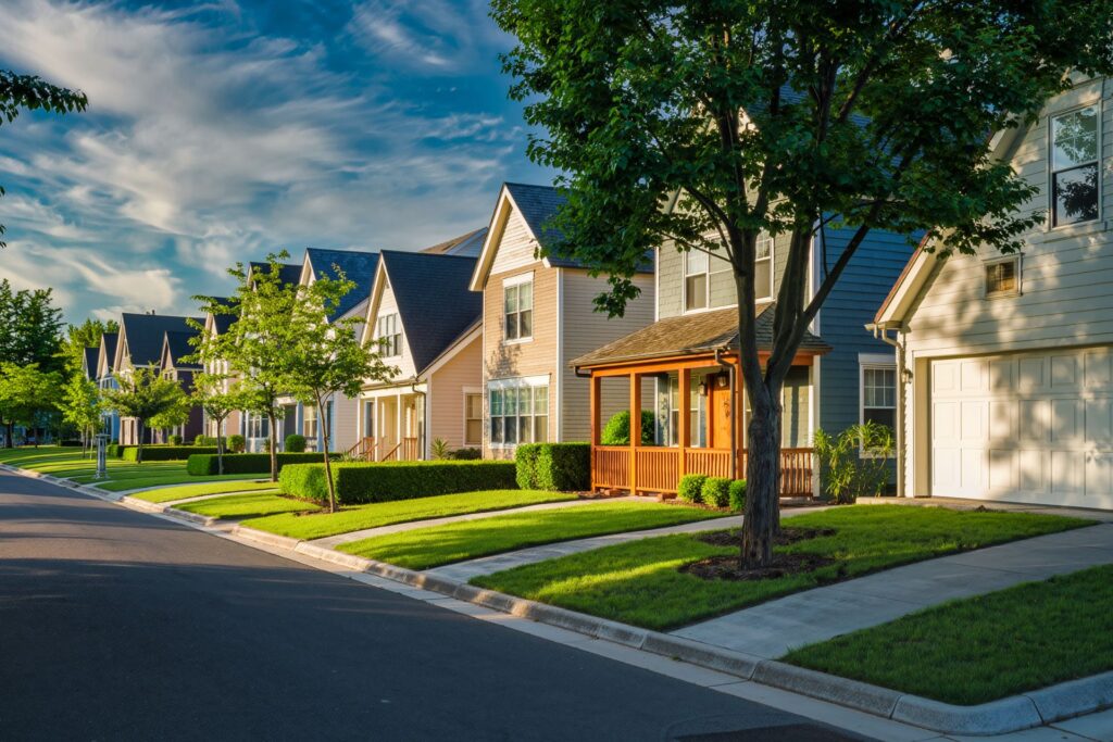 Blog Images (2) Tree-lined suburban neighborhood with single-family homes, manicured lawns, and well-maintained sidewalks.